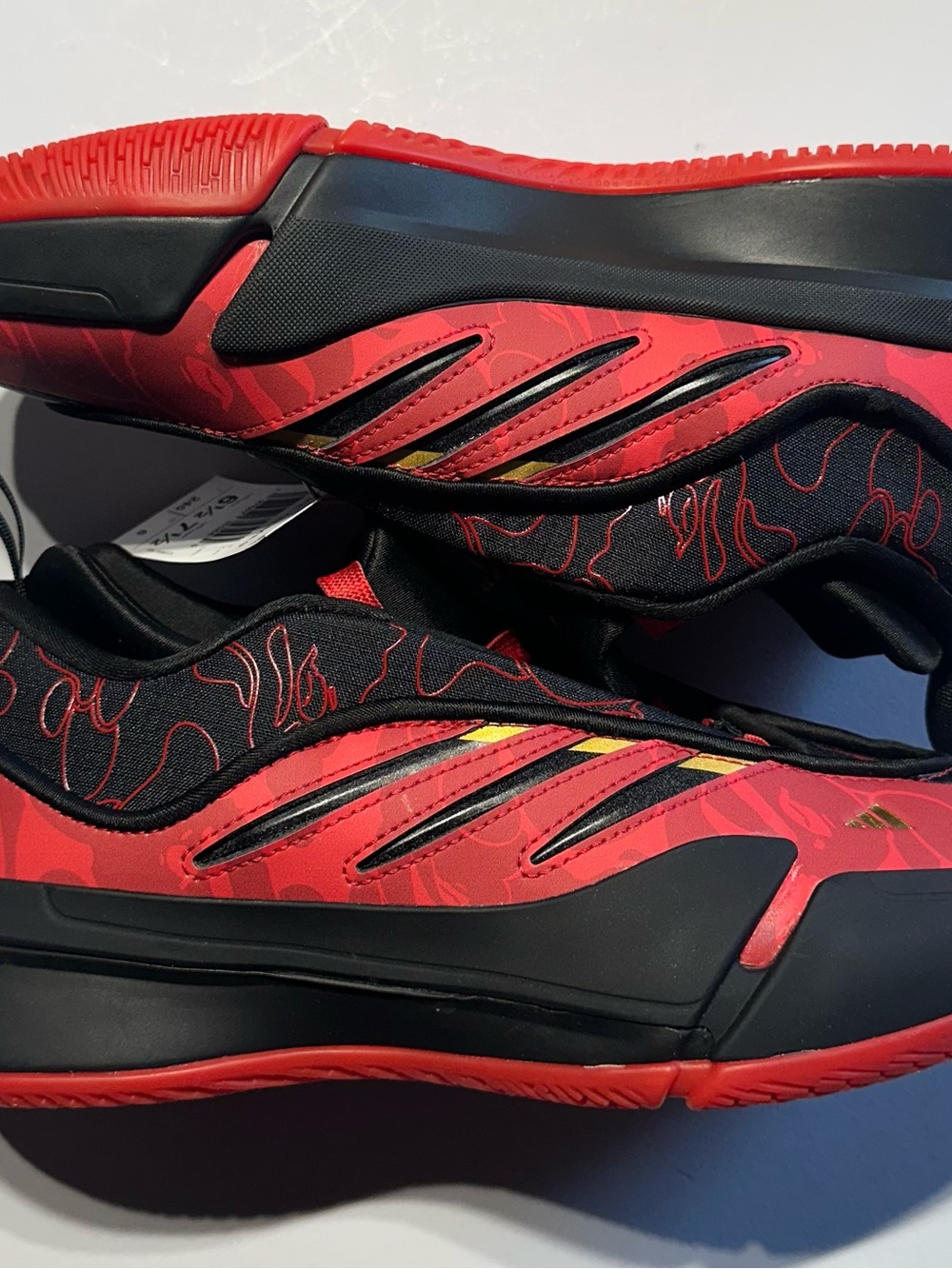 US M 6.5 Adidas x BAPE x Dame 9 Black Scarlet Red basketball sneaker- Rare